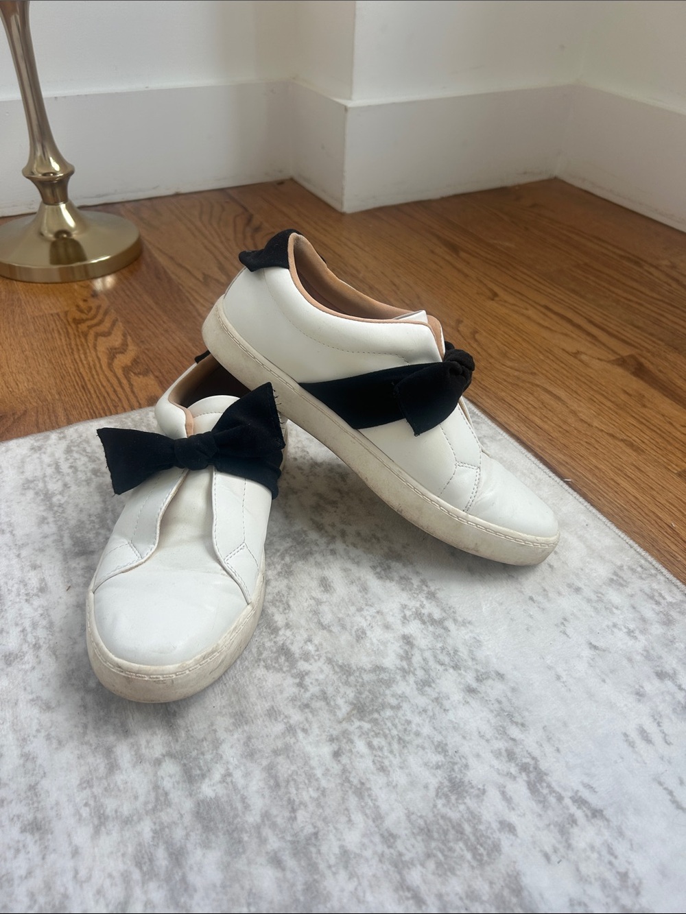 Journee Collection White Leather Sneakers with Black Bow